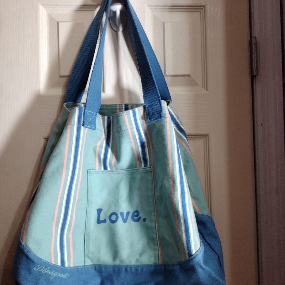 LIFE IS GOOD Love Heart Beach  LARGE CANVAS TOTE BAG EUC - Picture 5 of 9